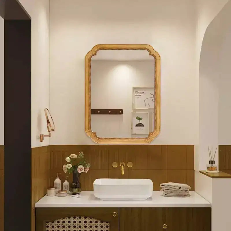 Armoire à pharmacie de ferme avec miroir d'angle rond et étagères de rangement