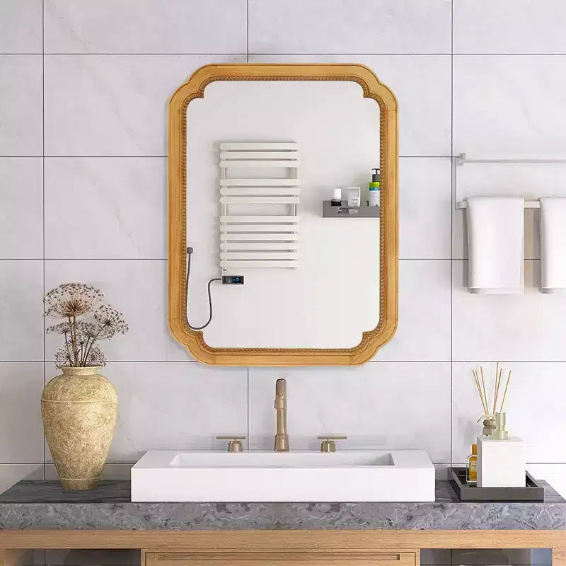 Armoire à pharmacie de ferme avec miroir d'angle rond et étagères de rangement