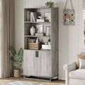 GustoWave 71 5-Tier Farmhouse Bookshelf with Storage Cabinet & Adjustable Shelves, Floor Standing Display Book Shelf for Home Office, Grey