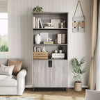 Étagère de ferme à 5 niveaux de 71 po avec armoire de rangement et étagères réglables, bibliothèque de présentation sur pied pour bureau à domicile, grise