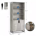 Étagère de ferme à 5 niveaux de 71 po avec armoire de rangement et étagères réglables, bibliothèque de présentation sur pied pour bureau à domicile, grise