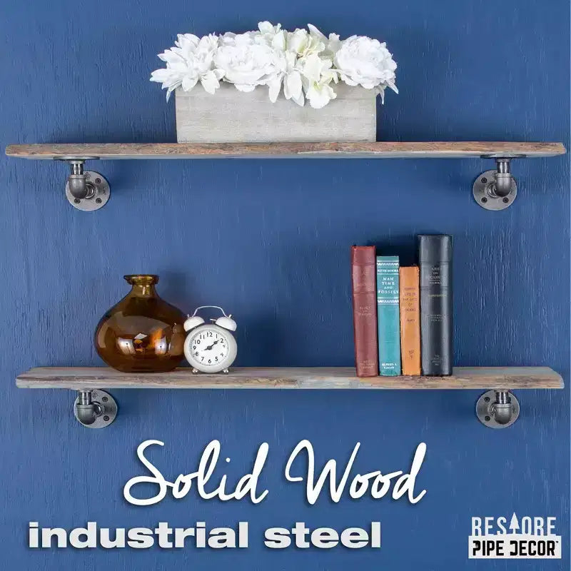 Étagère en bois à bords bruts Riverstone Grey de 36 po avec supports de tuyauterie en L (paquet de 2)