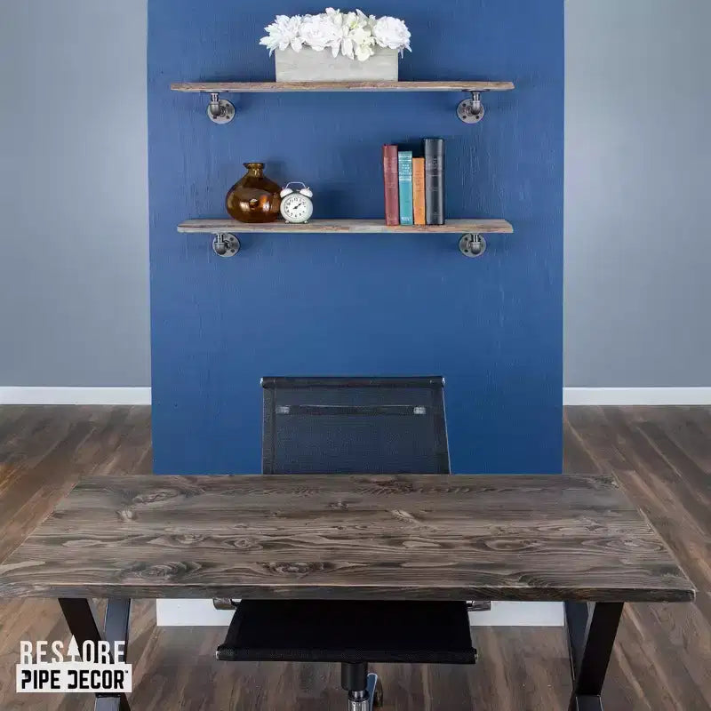 Étagère en bois à bords bruts Riverstone Grey de 36 po avec supports de tuyauterie en L (paquet de 2)