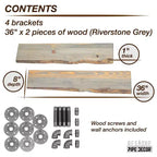 Étagère en bois à bords bruts Riverstone Grey de 36 po avec supports de tuyauterie en L (paquet de 2)