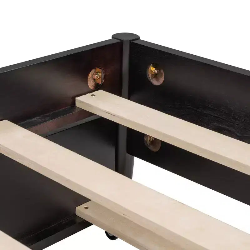 Lit plateforme Queen Size en rotin avec lit gigogne, cadre de lit Queen en bois avec 2 grands tiroirs de rangement