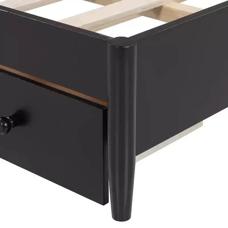 Lit plateforme Queen Size en rotin avec lit gigogne, cadre de lit Queen en bois avec 2 grands tiroirs de rangement