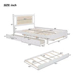 Lit plateforme Queen Size en rotin avec lit gigogne, cadre de lit Queen en bois avec 2 grands tiroirs de rangement