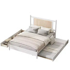 Lit plateforme Queen Size en rotin avec lit gigogne, cadre de lit Queen en bois avec 2 grands tiroirs de rangement