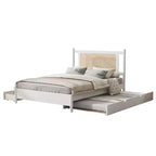 Lit plateforme Queen Size en rotin avec lit gigogne, cadre de lit Queen en bois avec 2 grands tiroirs de rangement