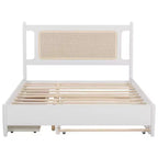 Lit plateforme Queen Size en rotin avec lit gigogne, cadre de lit Queen en bois avec 2 grands tiroirs de rangement