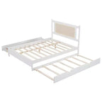 Lit plateforme Queen Size en rotin avec lit gigogne, cadre de lit Queen en bois avec 2 grands tiroirs de rangement