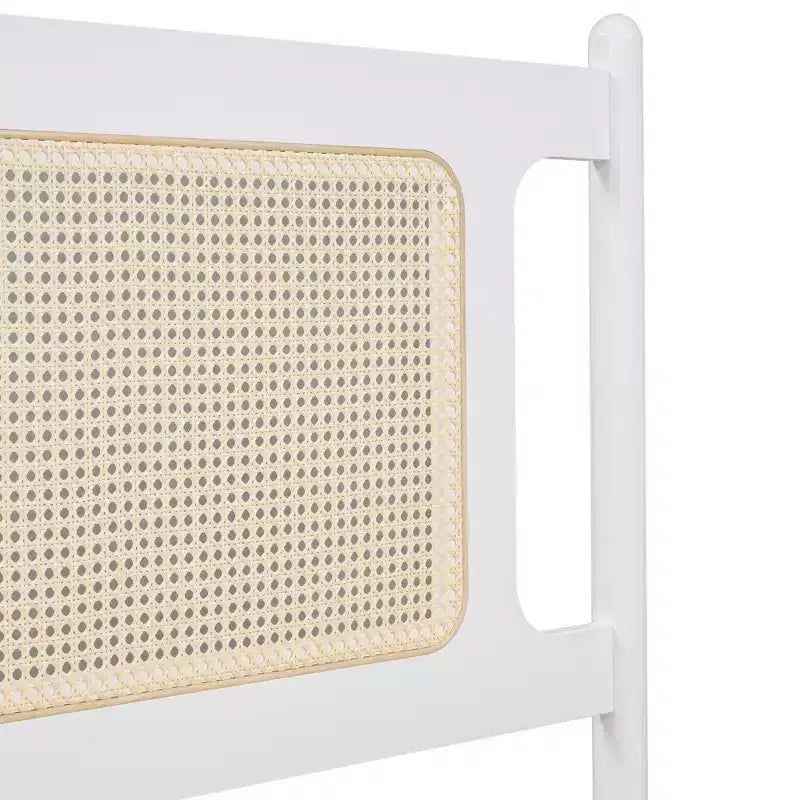 Lit plateforme Queen Size en rotin avec lit gigogne, cadre de lit Queen en bois avec 2 grands tiroirs de rangement