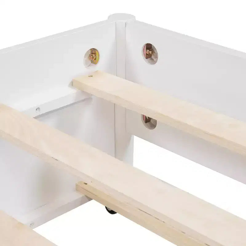 Lit plateforme Queen Size en rotin avec lit gigogne, cadre de lit Queen en bois avec 2 grands tiroirs de rangement