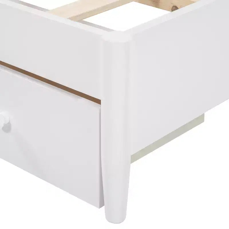 Lit plateforme Queen Size en rotin avec lit gigogne, cadre de lit Queen en bois avec 2 grands tiroirs de rangement