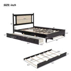 Lit plateforme Queen Size en rotin avec lit gigogne, cadre de lit Queen en bois avec 2 grands tiroirs de rangement