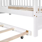 Lit cabane avec lit gigogne et étagères de rangement, lit plateforme pour enfants avec barrières de clôture en bois pour filles et garçons, blanc