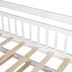 Lit cabane avec lit gigogne et étagères de rangement, lit plateforme pour enfants avec barrières de clôture en bois pour filles et garçons, blanc