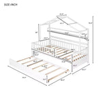 Lit cabane avec lit gigogne et étagères de rangement, lit plateforme pour enfants avec barrières de clôture en bois pour filles et garçons, blanc