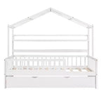 Lit cabane avec lit gigogne et étagères de rangement, lit plateforme pour enfants avec barrières de clôture en bois pour filles et garçons, blanc