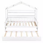 Lit cabane avec lit gigogne et étagères de rangement, lit plateforme pour enfants avec barrières de clôture en bois pour filles et garçons, blanc