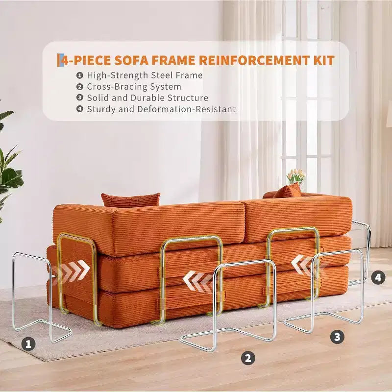 Canapé-lit convertible en velours côtelé, canapé de sol pliable avec oreillers, aucun assemblage requis pour salon, chambre à coucher, dortoir