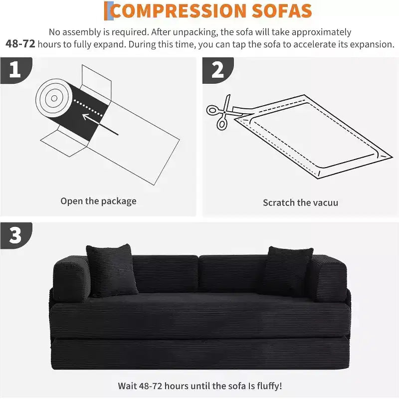 Canapé-lit convertible en velours côtelé, canapé de sol pliable avec oreillers, aucun assemblage requis pour salon, chambre à coucher, dortoir
