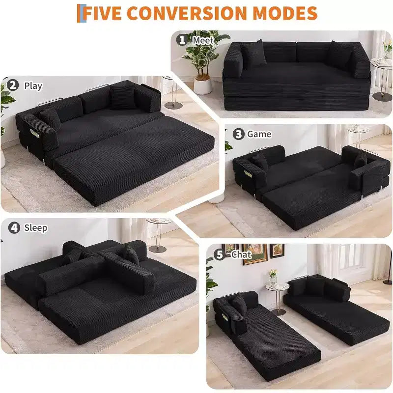 Canapé-lit convertible en velours côtelé, canapé de sol pliable avec oreillers, aucun assemblage requis pour salon, chambre à coucher, dortoir