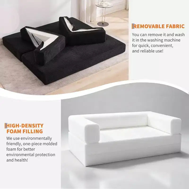 Canapé-lit convertible en velours côtelé, canapé de sol pliable avec oreillers, aucun assemblage requis pour salon, chambre à coucher, dortoir