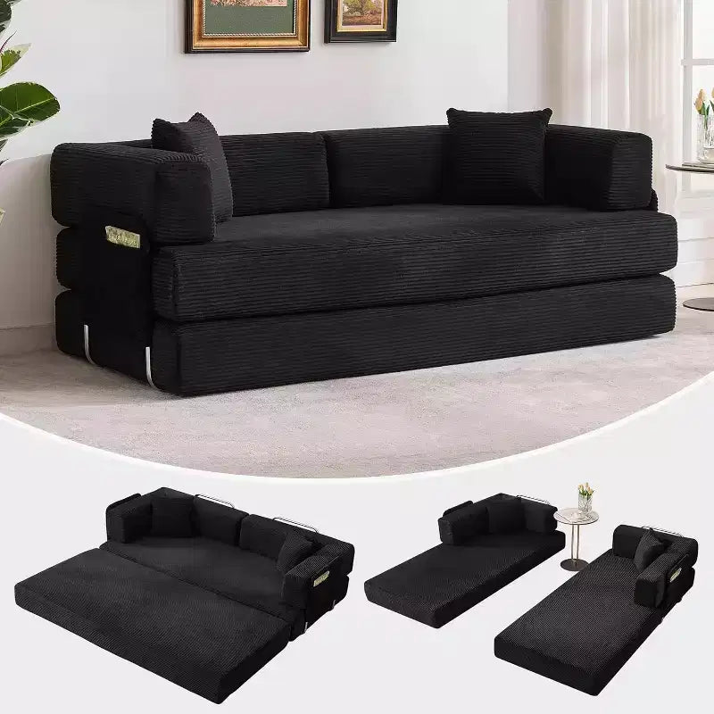 COZONY Convertible Corduroy Sofa Bed, Folding Floor Couch with Pillows, No Assembly Required for Living Room Bedroom Dorm