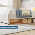 Cadre de lit simple rembourré pour enfant avec tiroirs de rangement et tête de lit festonnée, lattes en bois robustes pour le soutien, mobilier de chambre d'enfant