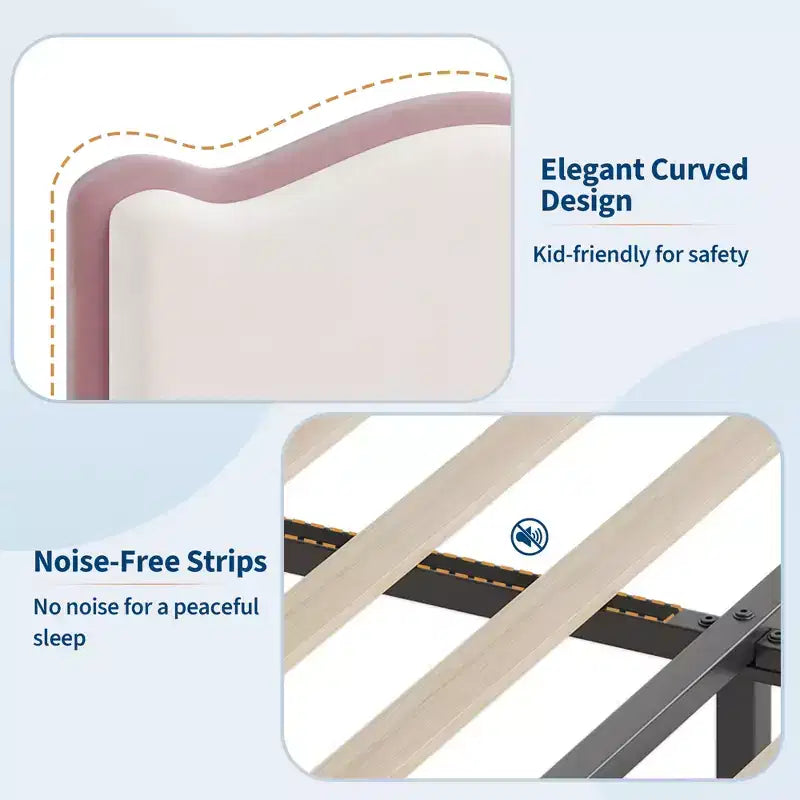 Cadre de lit simple rembourré pour enfant avec tiroirs de rangement et tête de lit festonnée, lattes en bois robustes pour le soutien, mobilier de chambre d'enfant
