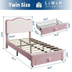 Cadre de lit simple rembourré pour enfant avec tiroirs de rangement et tête de lit festonnée, lattes en bois robustes pour le soutien, mobilier de chambre d'enfant