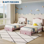 Cadre de lit simple rembourré pour enfant avec tiroirs de rangement et tête de lit festonnée, lattes en bois robustes pour le soutien, mobilier de chambre d'enfant