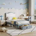 Upholstered Single Children's Bed Frame with Storage Drawers and Scalloped Headboard, Sturdy Wooden Slats for Support, Children's Bedroom Furniture