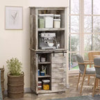 Buffet de cuisine rustique autoportant avec vaisselier, armoire de rangement avec porte coulissante de style grange, étagère réglable, bois vintage