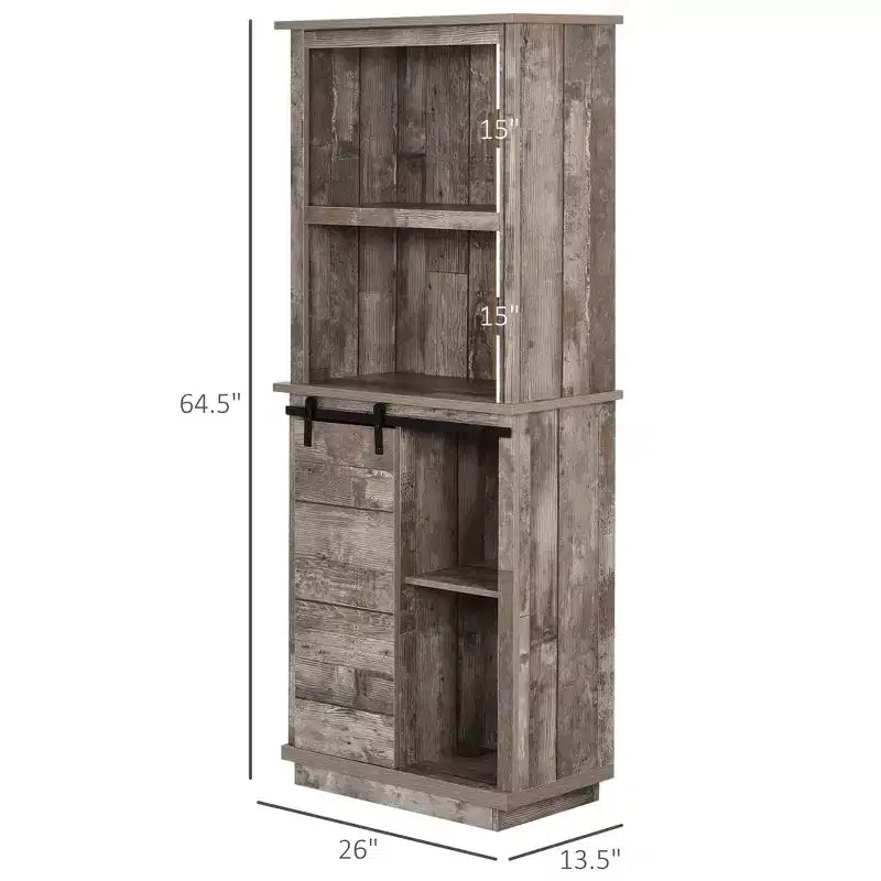 Buffet de cuisine rustique autoportant avec vaisselier, armoire de rangement avec porte coulissante de style grange, étagère réglable, bois vintage