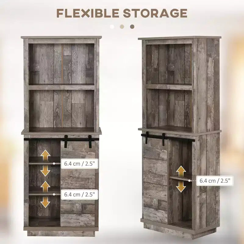 Buffet de cuisine rustique autoportant avec vaisselier, armoire de rangement avec porte coulissante de style grange, étagère réglable, bois vintage