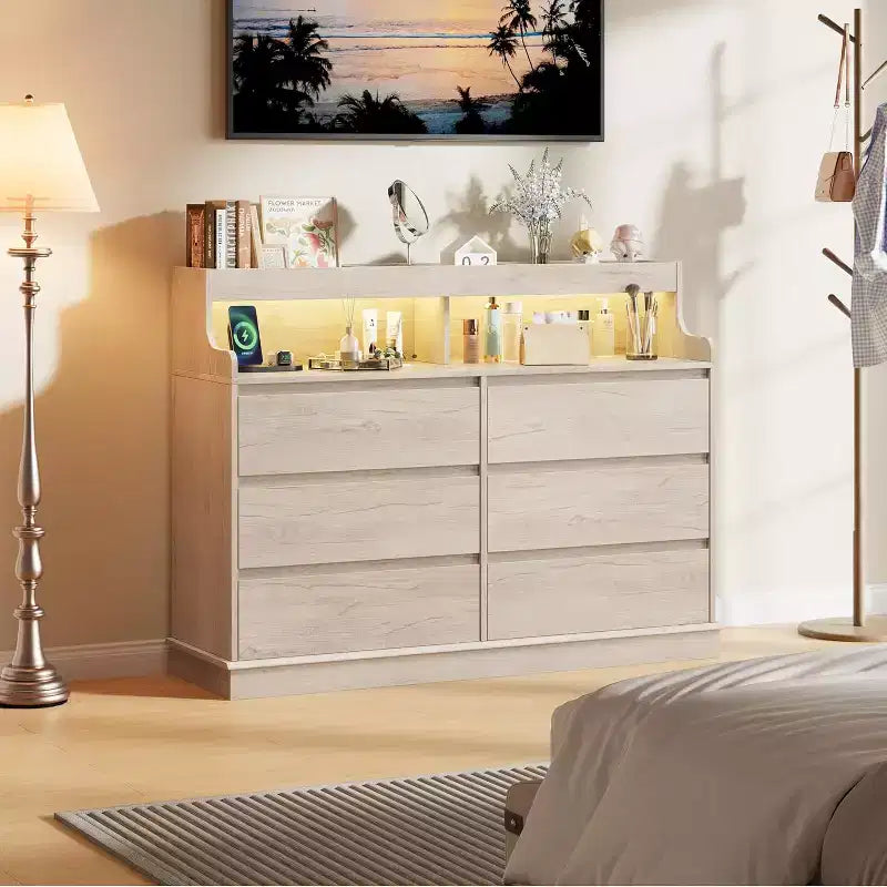Commode à 6 tiroirs, organiseur de tiroirs de garde-robe moderne, armoire de rangement en bois pour chambre à coucher, salon, entrée