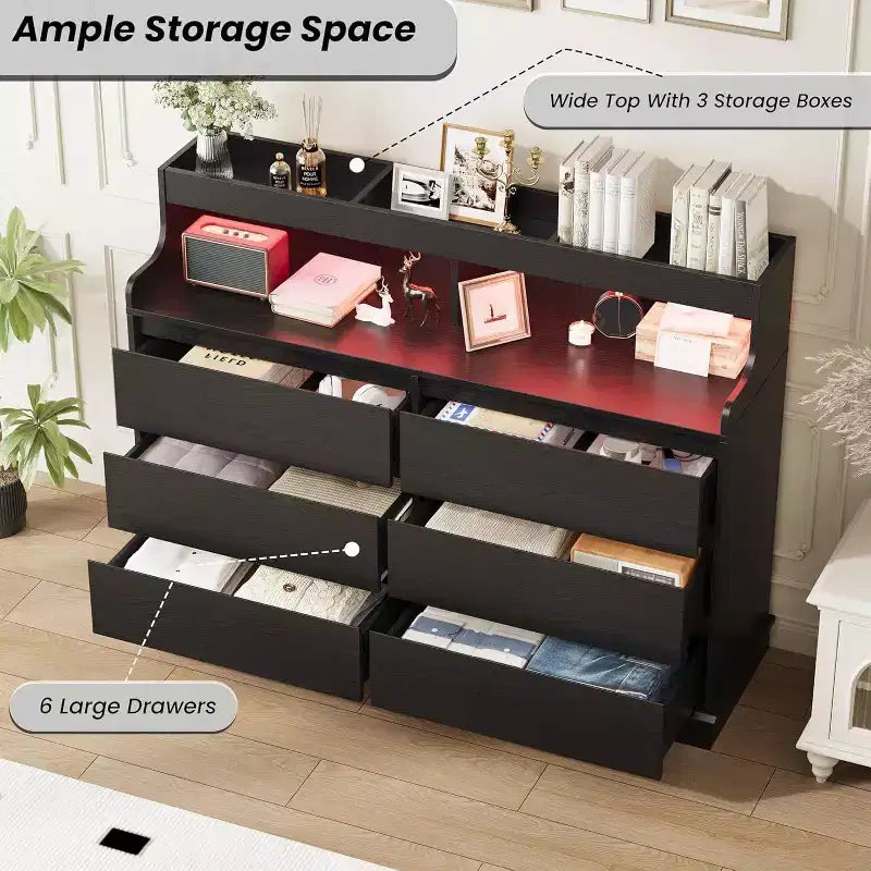 Commode à 6 tiroirs, organiseur de tiroirs de garde-robe moderne, armoire de rangement en bois pour chambre à coucher, salon, entrée