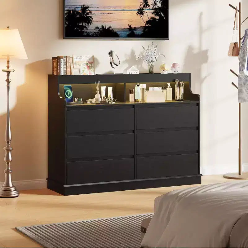 Commode à 6 tiroirs, organiseur de tiroirs de garde-robe moderne, armoire de rangement en bois pour chambre à coucher, salon, entrée