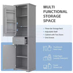 Meuble de Rangement Haut pour Salle de Bain, Meuble de Rangement Autonome avec Deux Portes de Tailles Différentes et Étagère Réglable