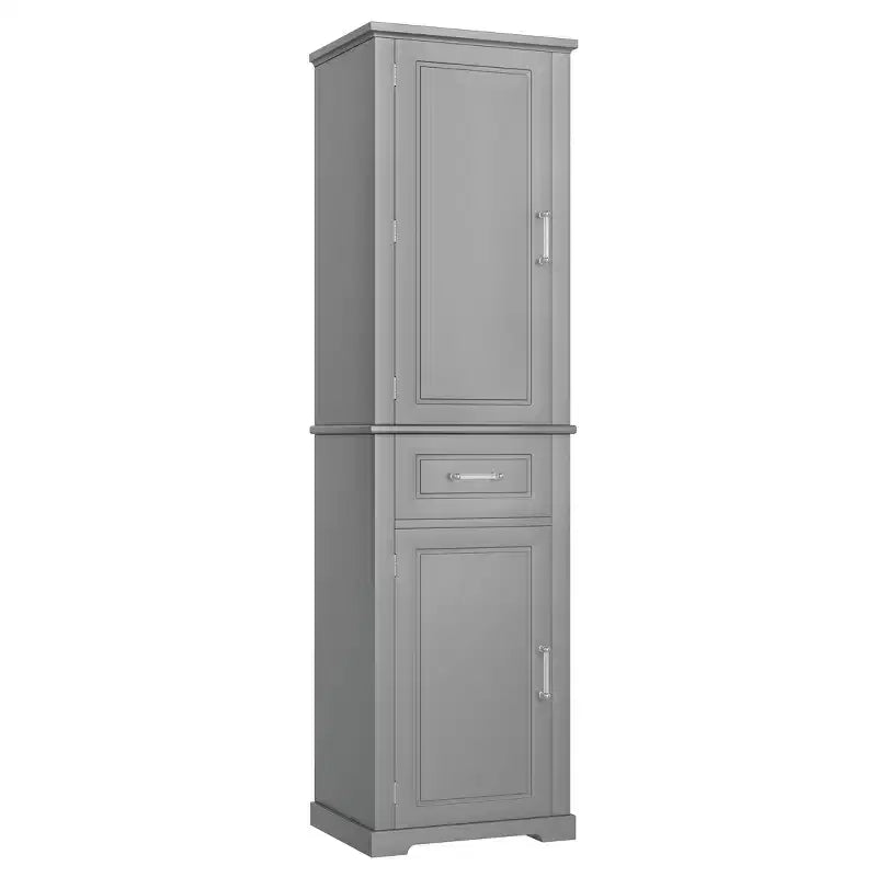 Meuble de Rangement Haut pour Salle de Bain, Meuble de Rangement Autonome avec Deux Portes de Tailles Différentes et Étagère Réglable