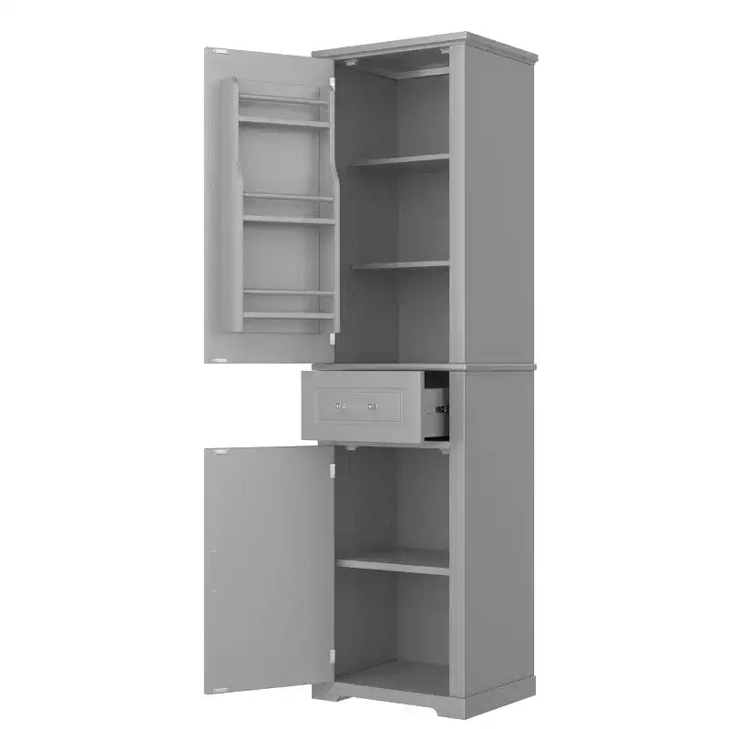 Meuble de Rangement Haut pour Salle de Bain, Meuble de Rangement Autonome avec Deux Portes de Tailles Différentes et Étagère Réglable
