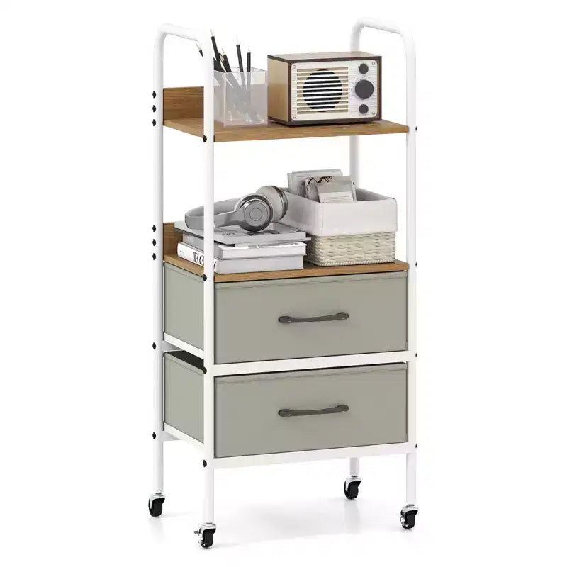 Costway 1/2 PCS Rolling Utility Storage Cart with 2 Open Shelves and 2 Fabric Drawers for Bedroom