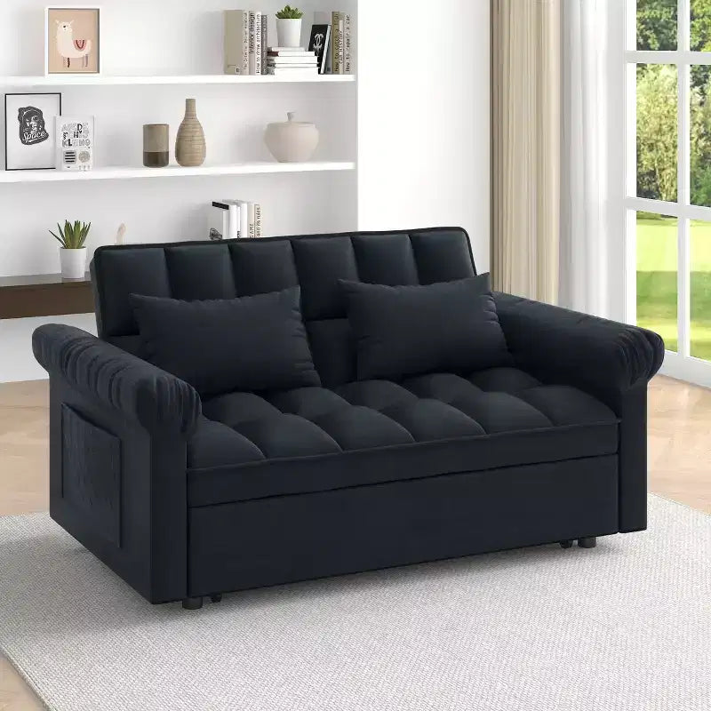 Canapé-Lit Moderne Convertible avec Accoudoirs, Convertible en Lit, Réglable, pour Salon, Chambre, Noir