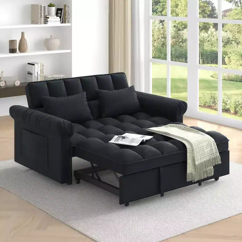 Canapé-Lit Moderne Convertible avec Accoudoirs, Convertible en Lit, Réglable, pour Salon, Chambre, Noir