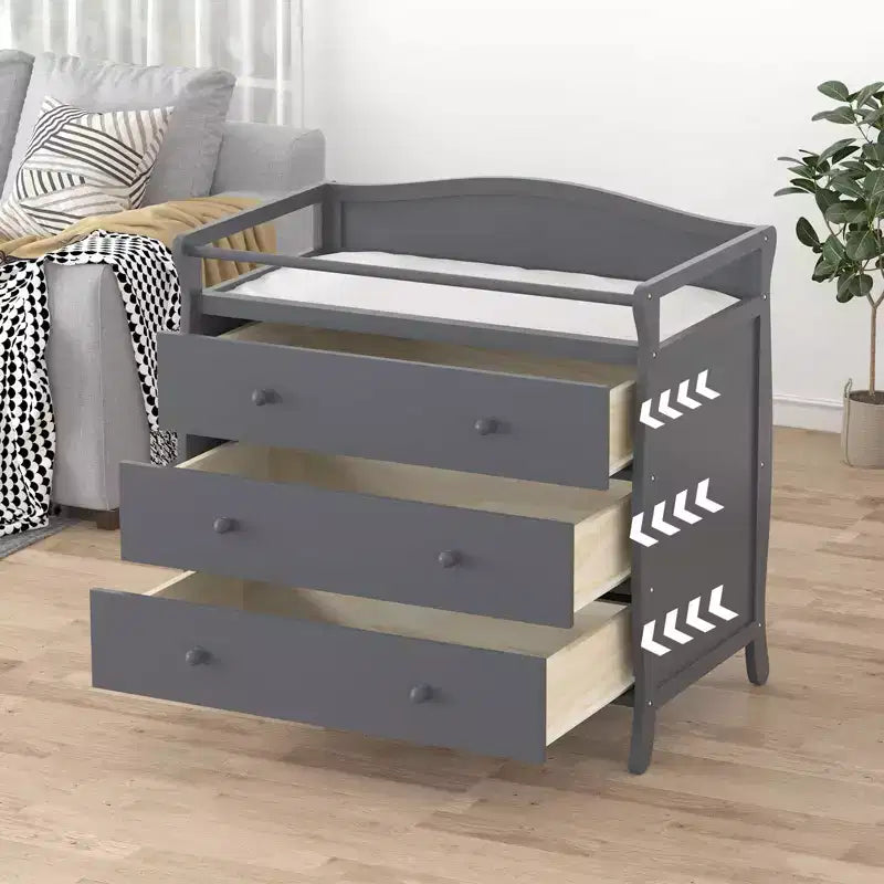 Commode à langer pour bébés, commode à langer 3 tiroirs avec matelas à langer amovible, commode avec plateau à langer, commode pour chambre de bébé