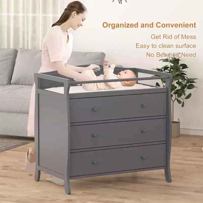 Commode à langer pour bébés, commode à langer 3 tiroirs avec matelas à langer amovible, commode avec plateau à langer, commode pour chambre de bébé