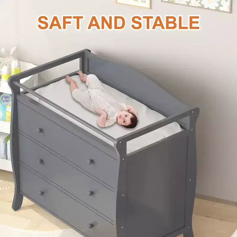 Commode à langer pour bébés, commode à langer 3 tiroirs avec matelas à langer amovible, commode avec plateau à langer, commode pour chambre de bébé