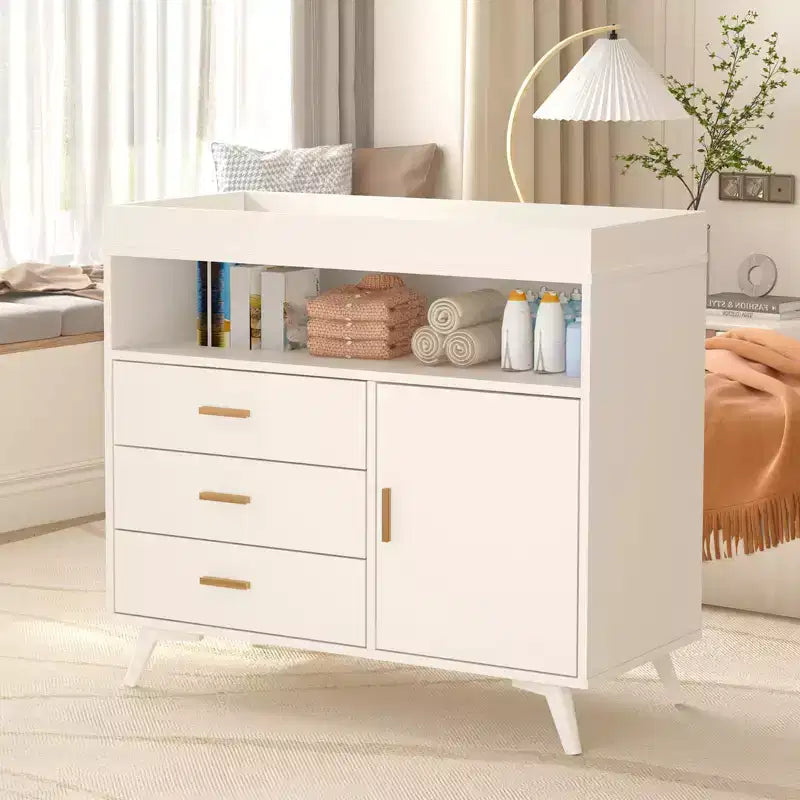 Commode à langer pour bébés, commode à langer 3 tiroirs avec matelas à langer amovible, commode avec plateau à langer, commode pour chambre de bébé